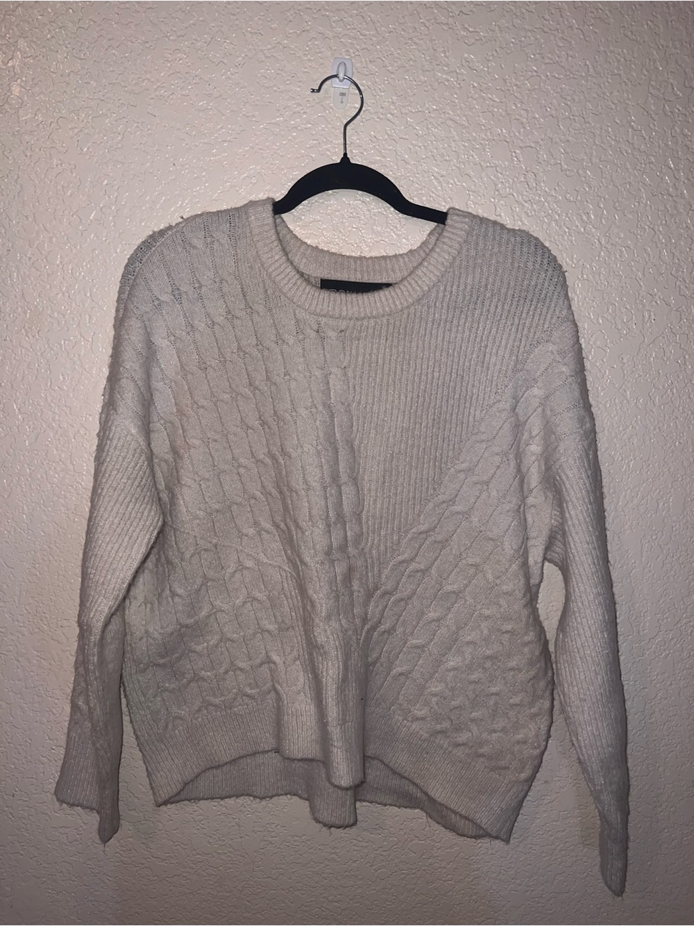 Kendall & Kylie Cream Cable Knit Crewneck Sweater